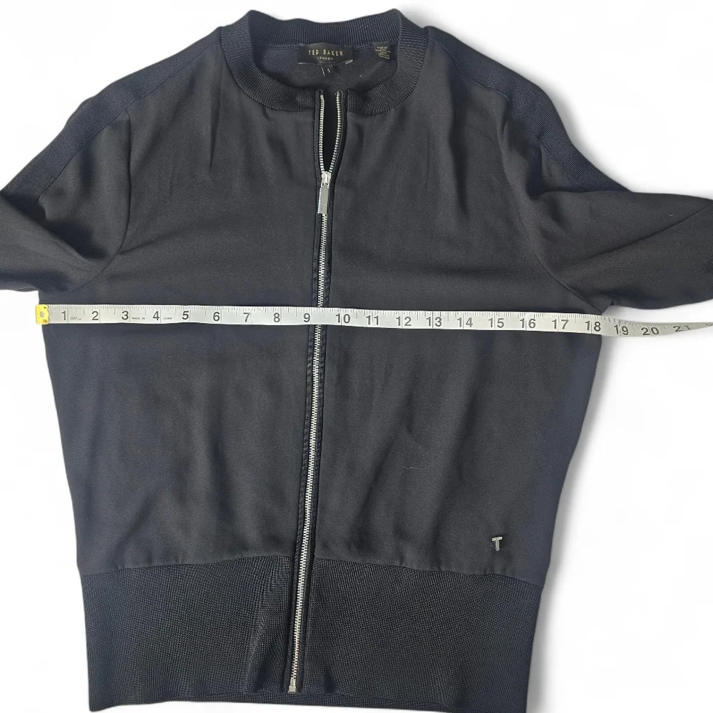 Ted‎ Baker Black Knit Trim Bomber Jacket Size 4 - Picture 4 of 8